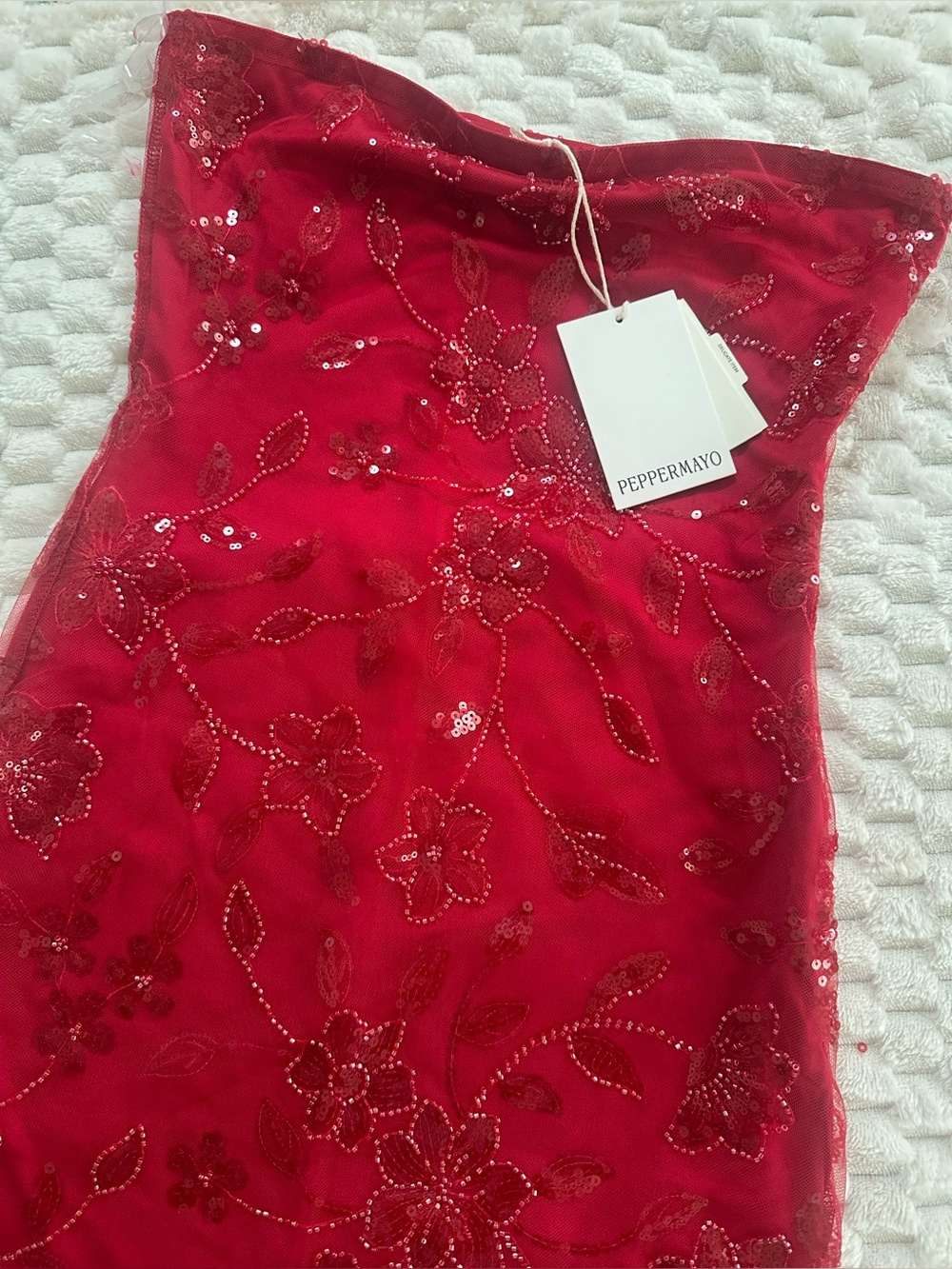 Peppermayo Red Sequin Floral Mini Skirt